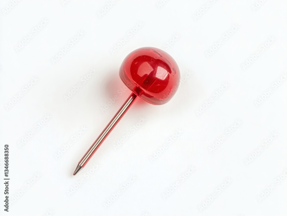 Red Pin with Translucent Head and Metal Point on White Background Close Up Red Pin with Translucent Head and Metal Point on White Background Close Up
