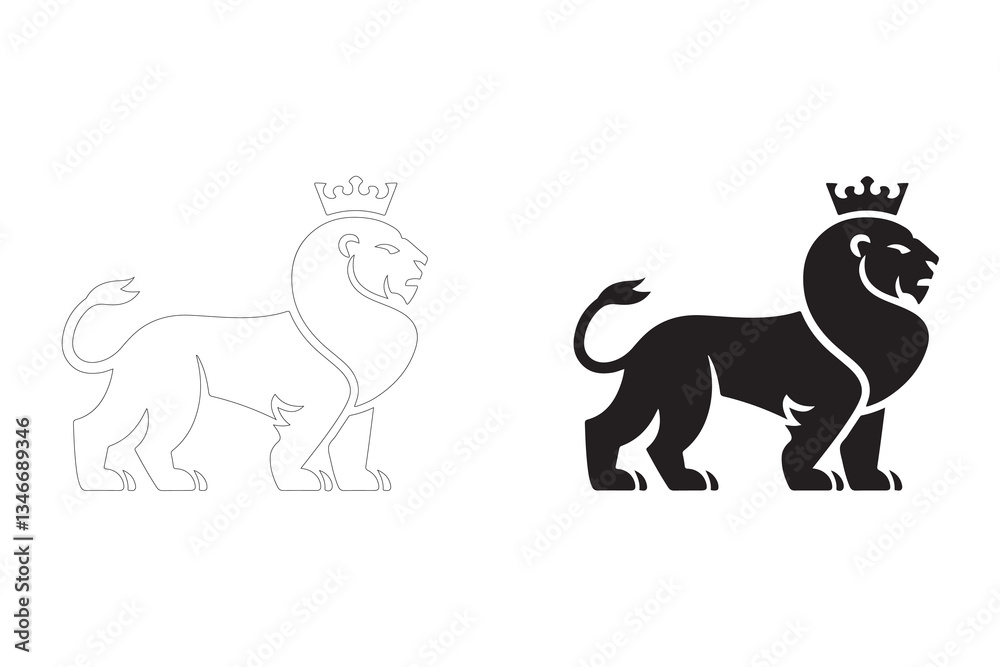Obraz premium Majestic Lion Logos in Black and White. Fully editable Flat and Outline. 