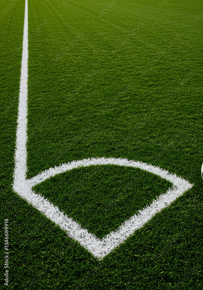 Fototapeta premium Green Field Corner Markings Soft Light. AI Generated
