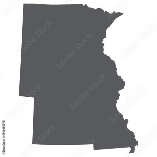 US regions of West North central. Map of United States split into divisions of West North central in grey color.