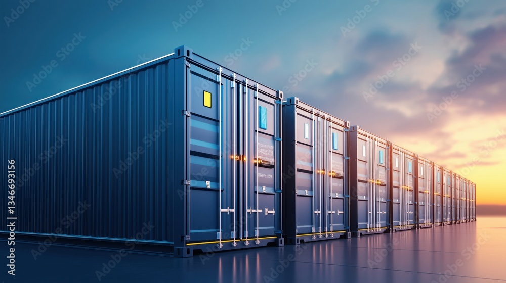 A row of shipping containers under a colorful sky, showcasing a modern industrial scene with a focus on logistics and transportation. A row of shipping containers under a colorful sky, showcasing a modern industrial scene with a focus on logistics and transportation.