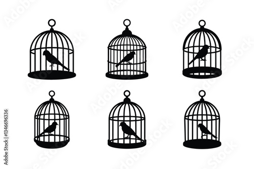 birdcage with parrot inside vector silhouette