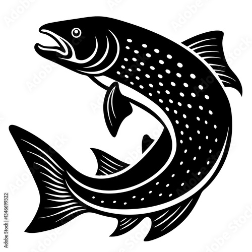 Brown trout jumping out of the water icon on white background