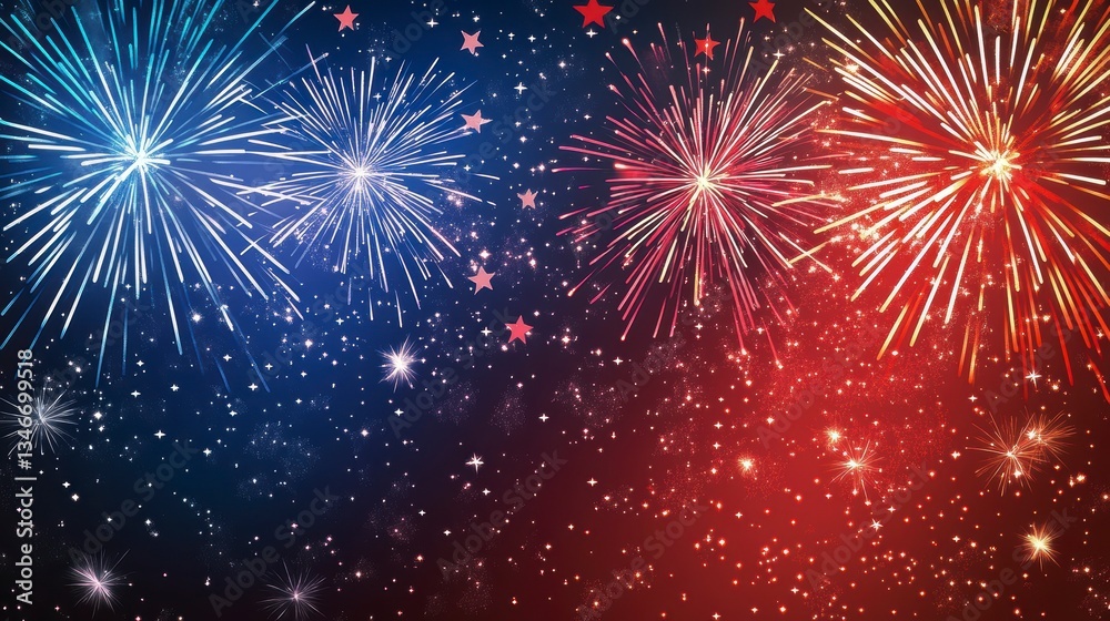 Obraz premium Fireworks display at night, celebration in the sky, USA, patriotic holiday