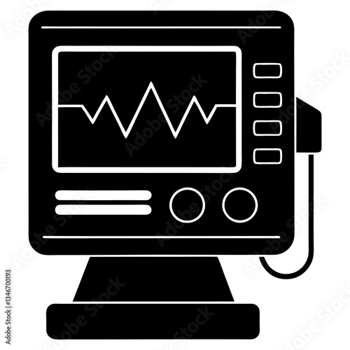ecg machine silhouette vector icon white background