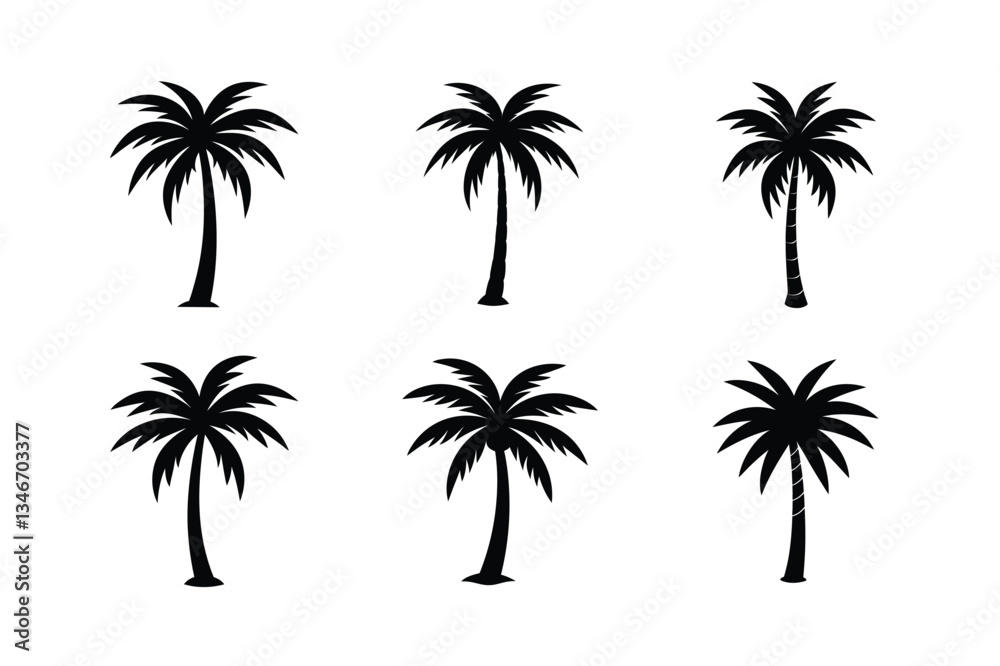 black vector single palm tree icon silhouette