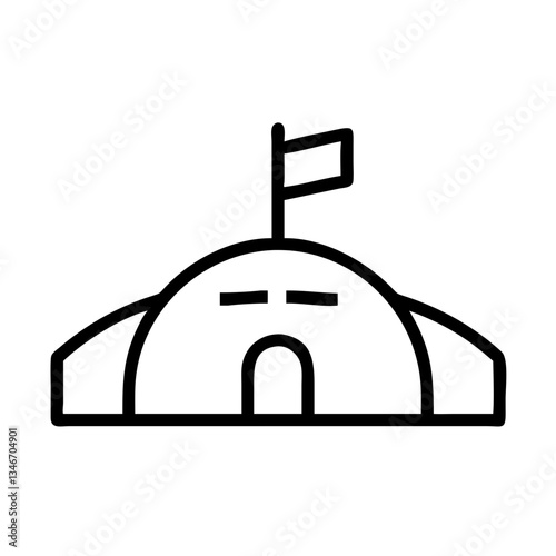 Minimalistic military base icon with a flag on a transparent background