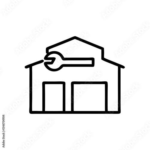 Minimalistic auto repair shop icon featuring a wrench on a transparent background
