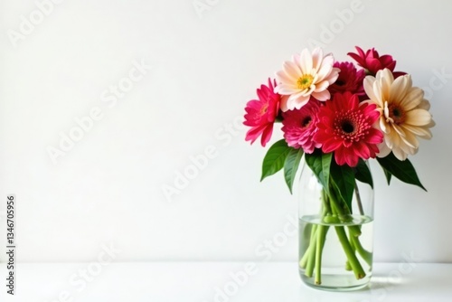Wallpaper Mural Fresh cut flowers in vase on white background with shadows, arrangement, petals, cut Torontodigital.ca