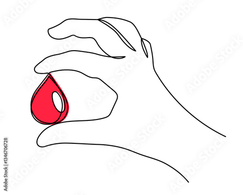 World Blood Donor Day one line art, giant droplet continuous contour drawing safe life, voluntary donation transfusion symbol human kindness, dedicated to medical charity 14 June. Editable stroke