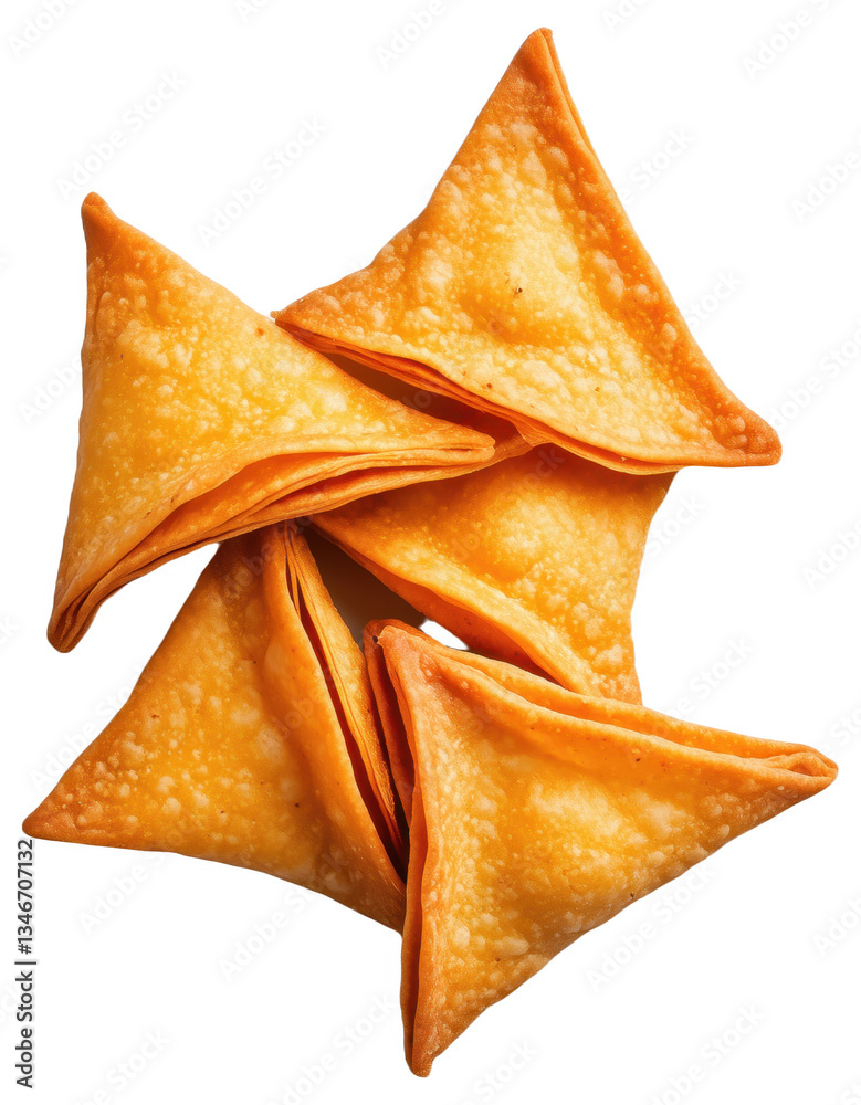PNG Triangular fried pastry snacks arranged together