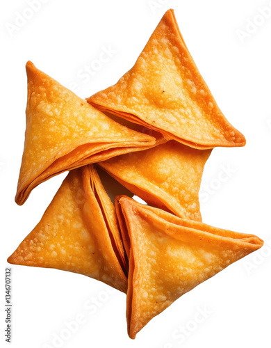 Obraz na płótnie PNG Triangular fried pastry snacks arranged together w salonie