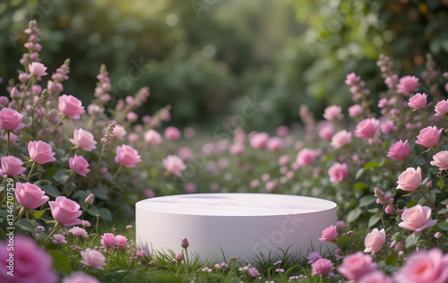 Podium background flower rose product pink 3d spring table beauty stand display nature white. Garden rose floral summer background podium cosmetic valentine easter field scene gift purple day romantic