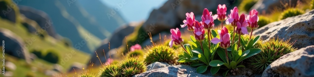 Hairy beard tongue penstemon in bloom on rocky terrain, flora, penstemon hirsutus Hairy beard tongue penstemon in bloom on rocky terrain, flora, penstemon hirsutus