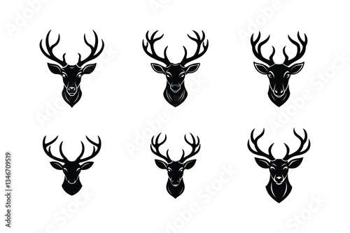 buck deer head logo vector silhouette illustration