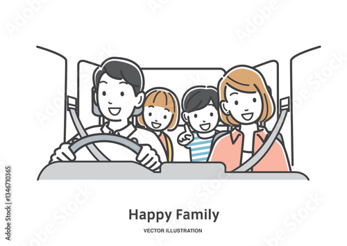 車でお出かけする家族のイラスト素材