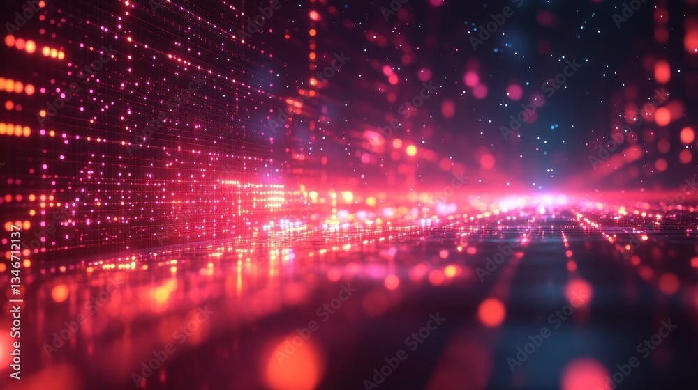 Fototapeta premium Futuristic city lights, glowing digital data wall, abstract, network background