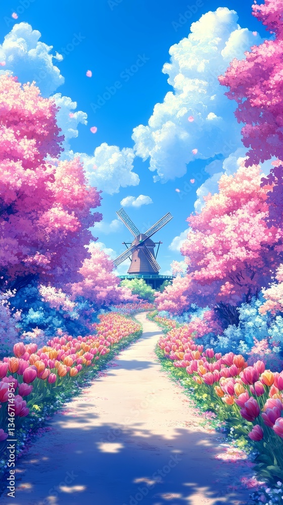 Dutch Countryside in Oil, Tulips and daffodils