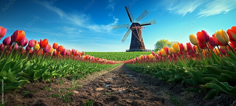 Dutch Countryside in Oil, Tulips and daffodils