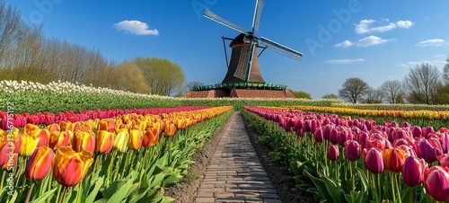 Obraz na płótnie Dutch Countryside in Oil, Tulips and daffodils w salonie