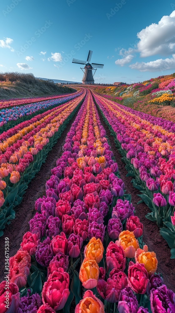 Dutch Countryside in Oil, Tulips and daffodils
