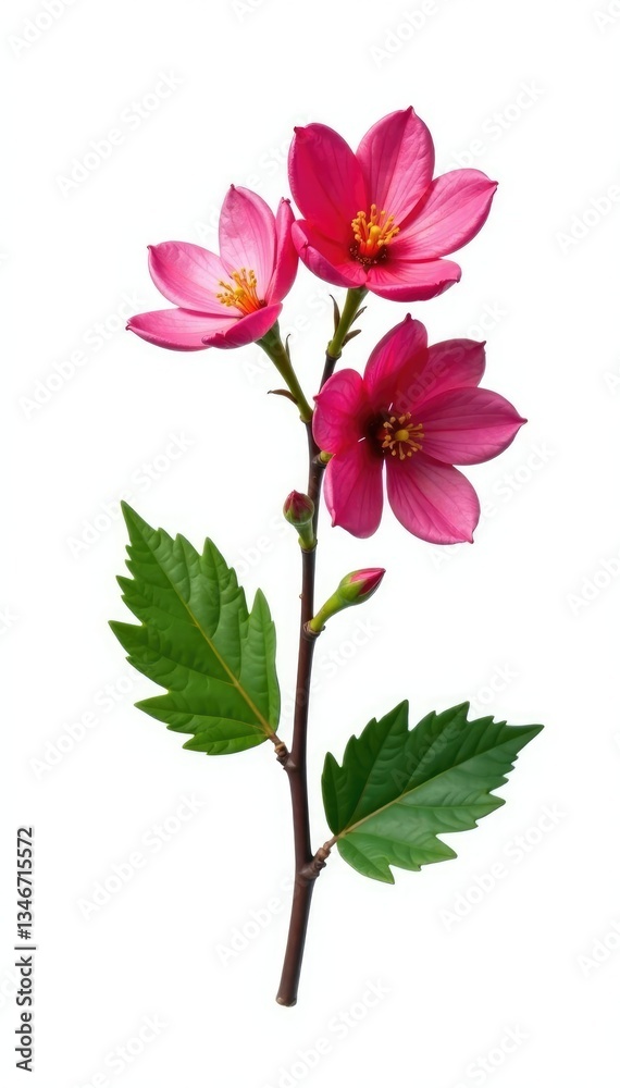 Single branch with leaves and flowers isolated on white, flowers, nature, foliage Single branch with leaves and flowers isolated on white, flowers, nature, foliage