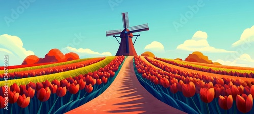 Dutch Countryside in Oil, Tulips and daffodils