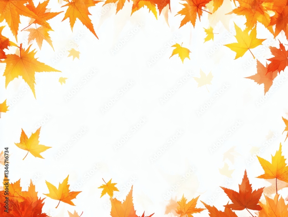 Vibrant Autumn Leaves Frame with Watercolor Texture on a Clean White Background Vibrant Autumn Leaves Frame with Watercolor Texture on a Clean White Background