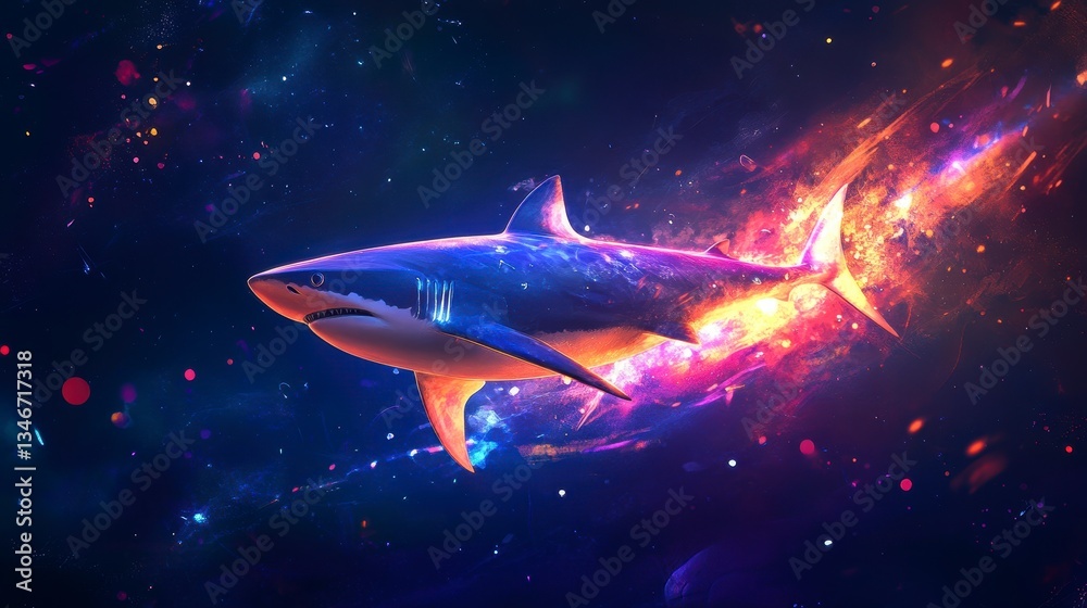Abstract shark in vibrant cosmic flames, futuristic space Abstract shark in vibrant cosmic flames, futuristic space