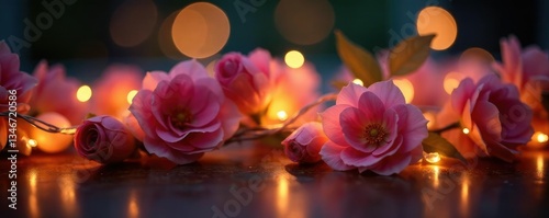 Wallpaper Mural Twinkling fairy lights weave through floral garland, romance, evening ambiance, garland Torontodigital.ca