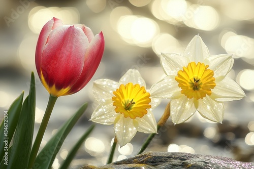 Minimalist Tulip & Daffodil Duo, Tulips and daffodils