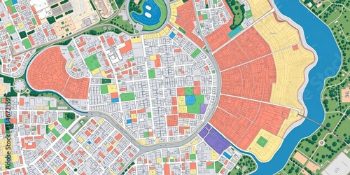 Aerial view of city plan, zoning map, and cadastral data, GIS,  town planning