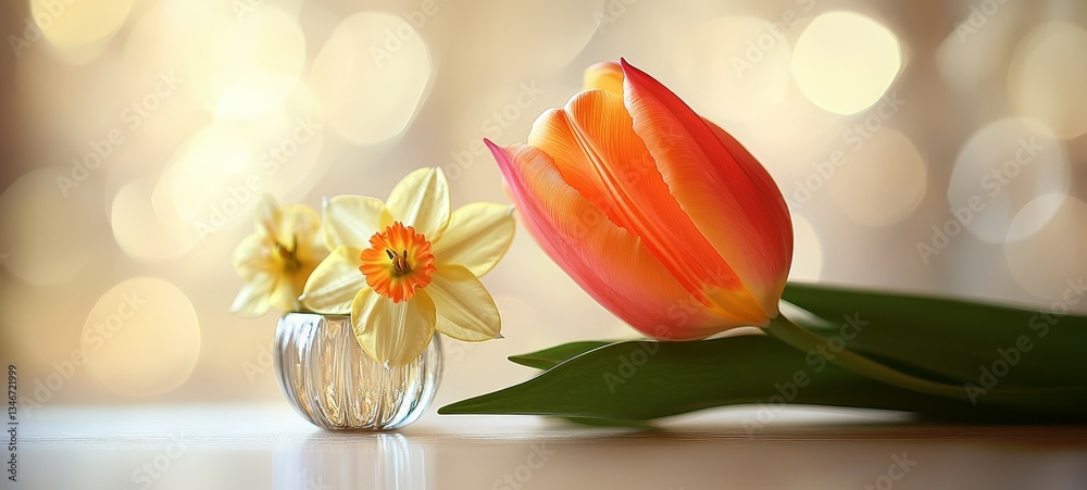 Minimalist Tulip & Daffodil Duo, Tulips and daffodils