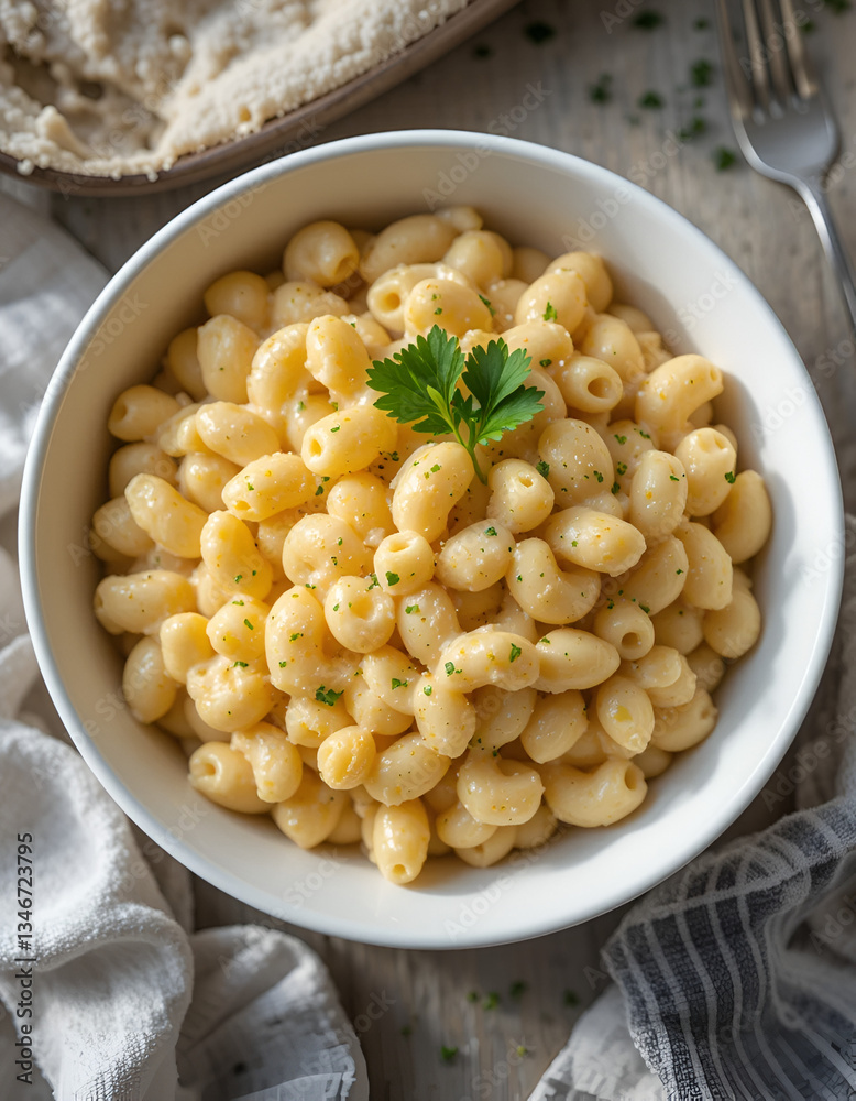 Delicious Homemade Mac and Cheese in White Bowl – High-Quality Food Photography Delicious Homemade Mac and Cheese in White Bowl – High-Quality Food Photography