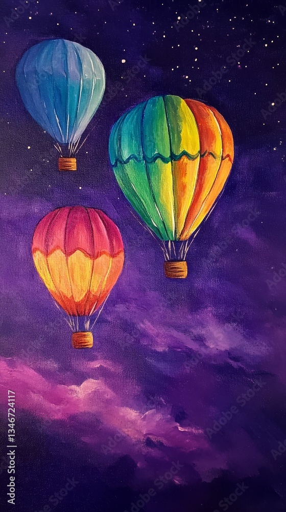 Obraz premium Colorful hot air balloons in a night sky