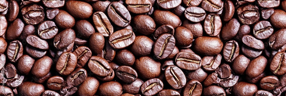 Obraz premium Roasted Coffee Beans Background Texture - Rich Brown Coffee Beans Close Up