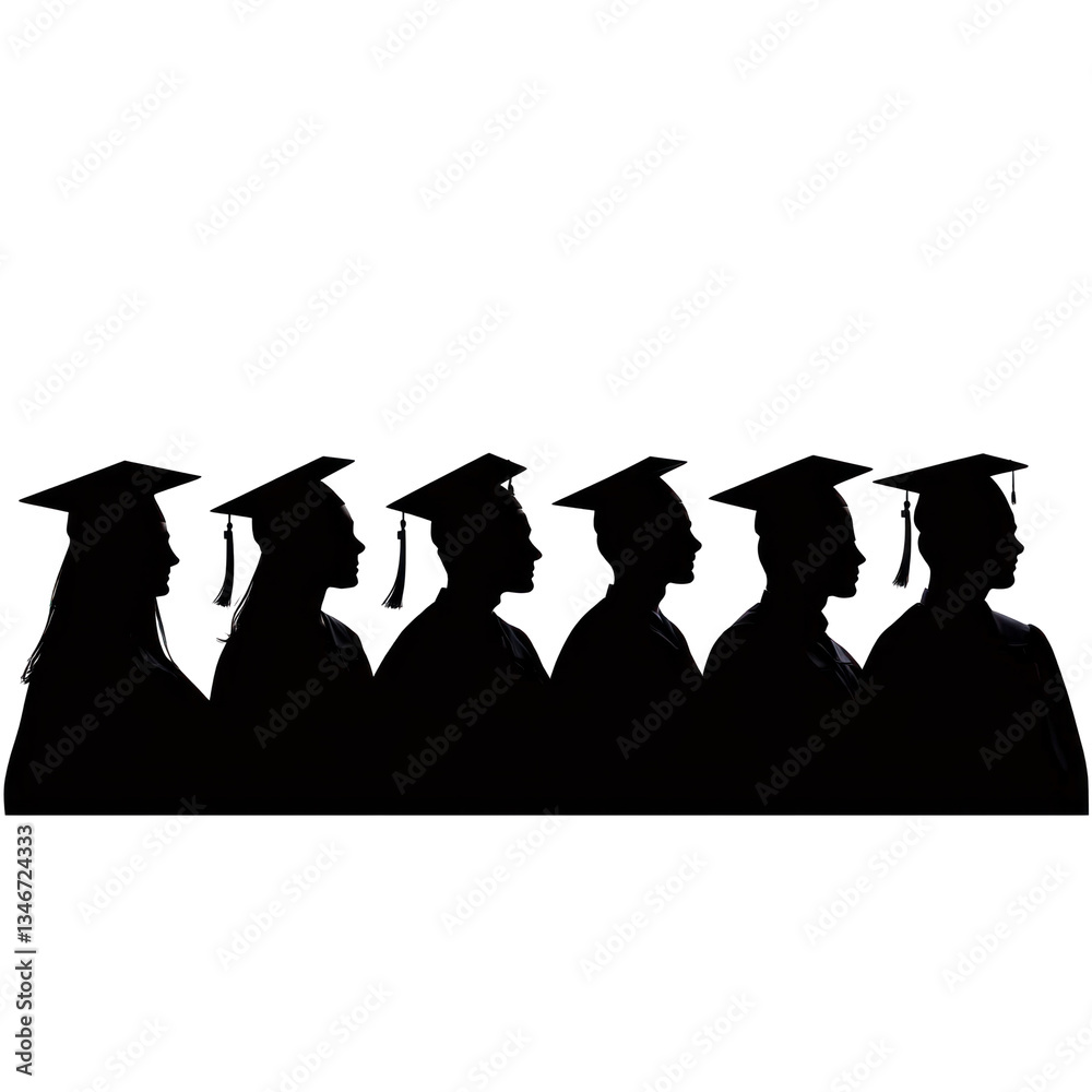 Silhouette of a row of graduates