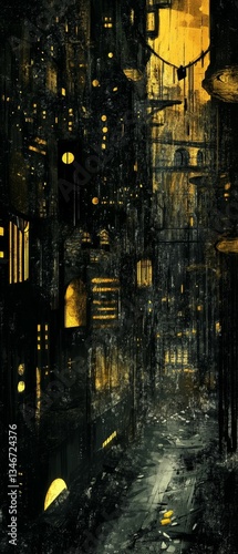 Wallpaper Mural Dark city street glows with warm lights. Torontodigital.ca