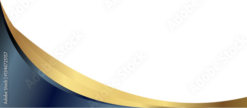 Elegant curved corner design with blue and gold isolated on a transparent background.