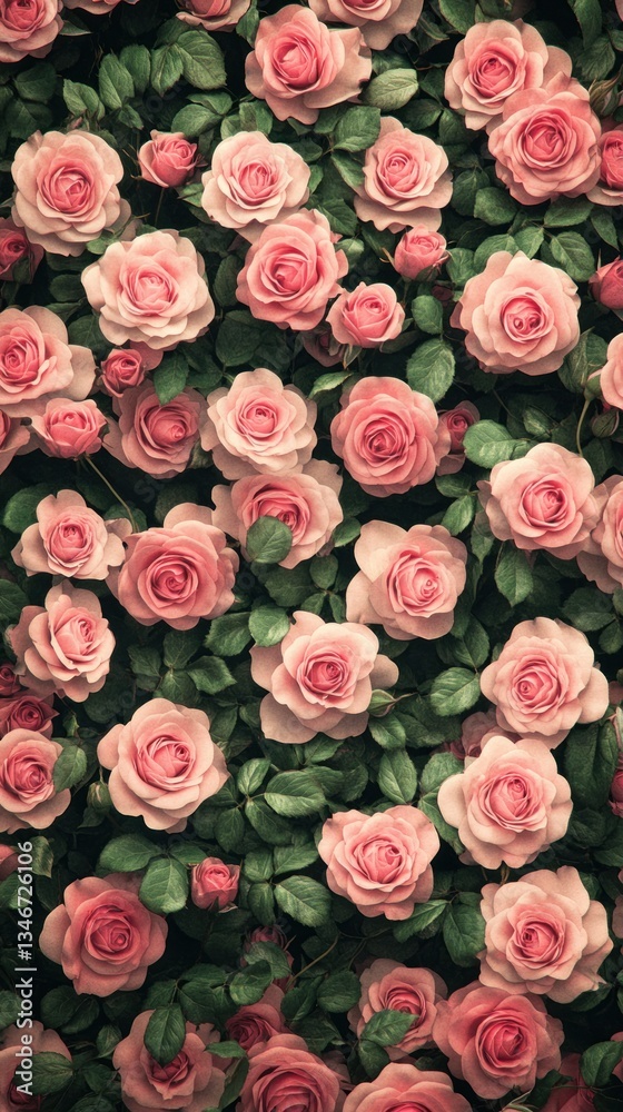 Beautiful pink roses blooming abundantly in lush greenery Beautiful pink roses blooming abundantly in lush greenery