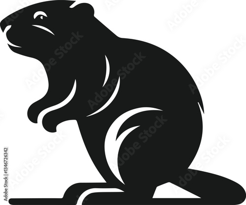 Beaver balancing on its hind legs and looking curious vector silhouette