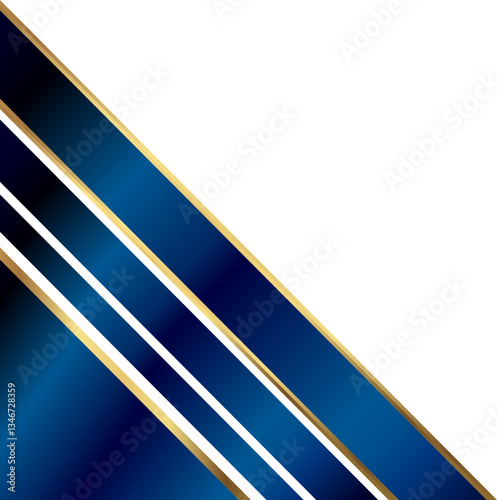 Luxury diagonal corner with gold and navy lines, isolated on a transparent background.