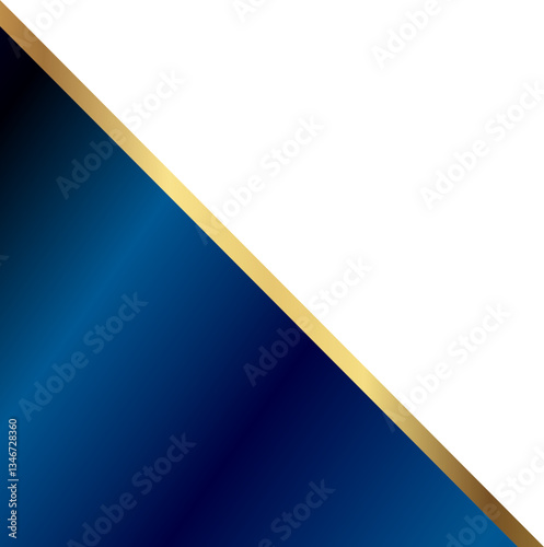 Luxury diagonal corner with gold and navy lines, isolated on a transparent background.