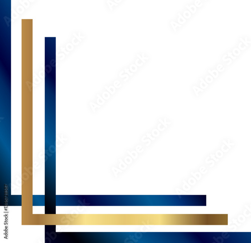Luxury corner border with gold and navy lines isolated on a transparent background.