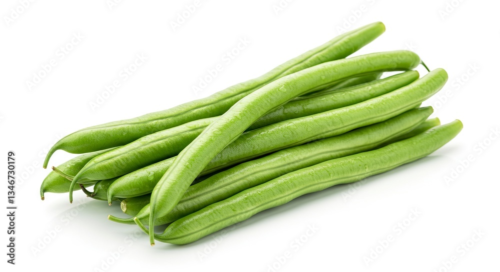Fresh Green Beans Pile on White Background for Healthy Eating Fresh Green Beans Pile on White Background for Healthy Eating
