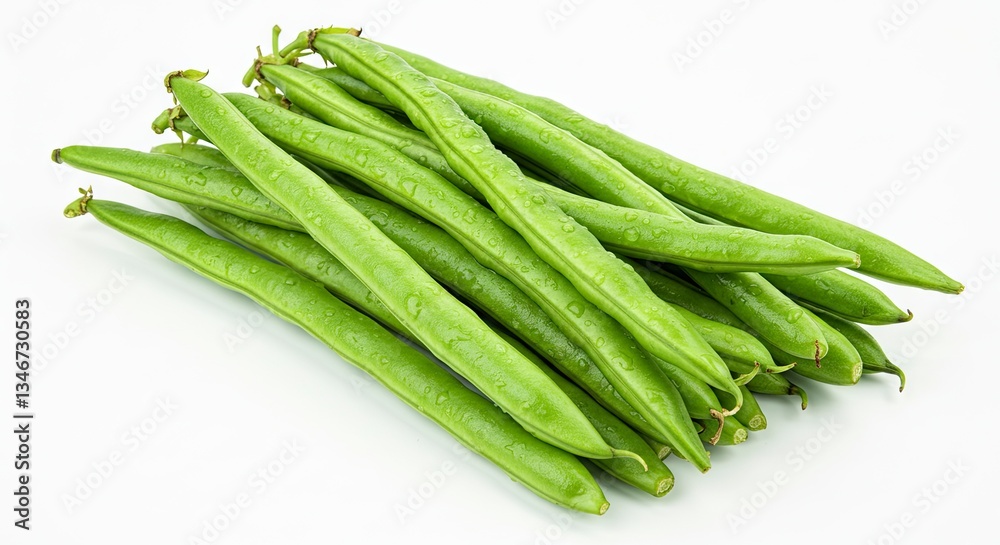 Fresh Green Beans Displayed on White Background Ready for Cooking Fresh Green Beans Displayed on White Background Ready for Cooking