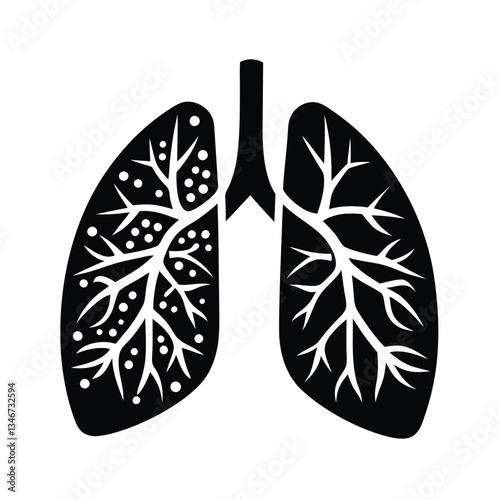 Diseased Lungs Black and White Medical Illustration of Respiratory Illness