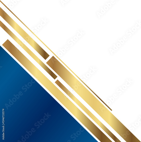 Luxury diagonal corner with gold and navy lines, isolated on a transparent background.