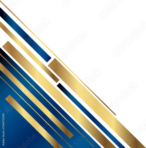 Luxury diagonal corner with gold and navy lines, isolated on a transparent background.