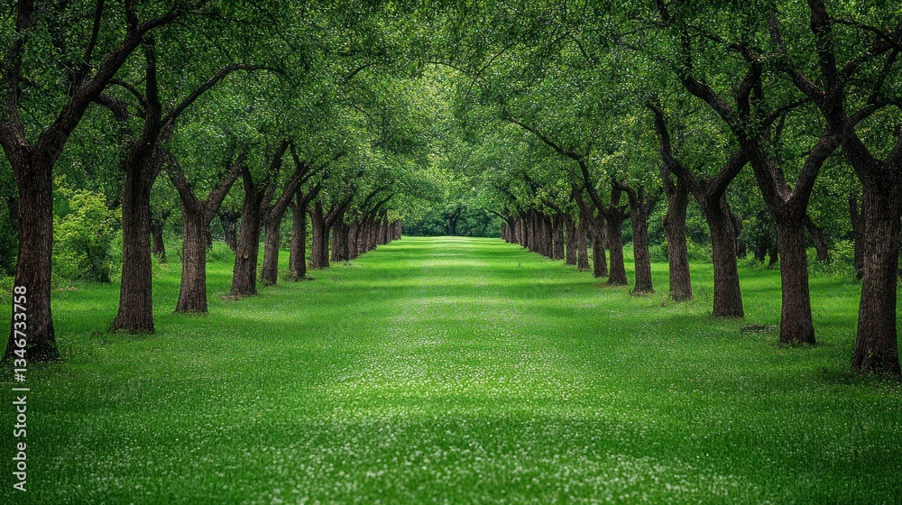 Fototapeta premium Lush green tree lined pathway